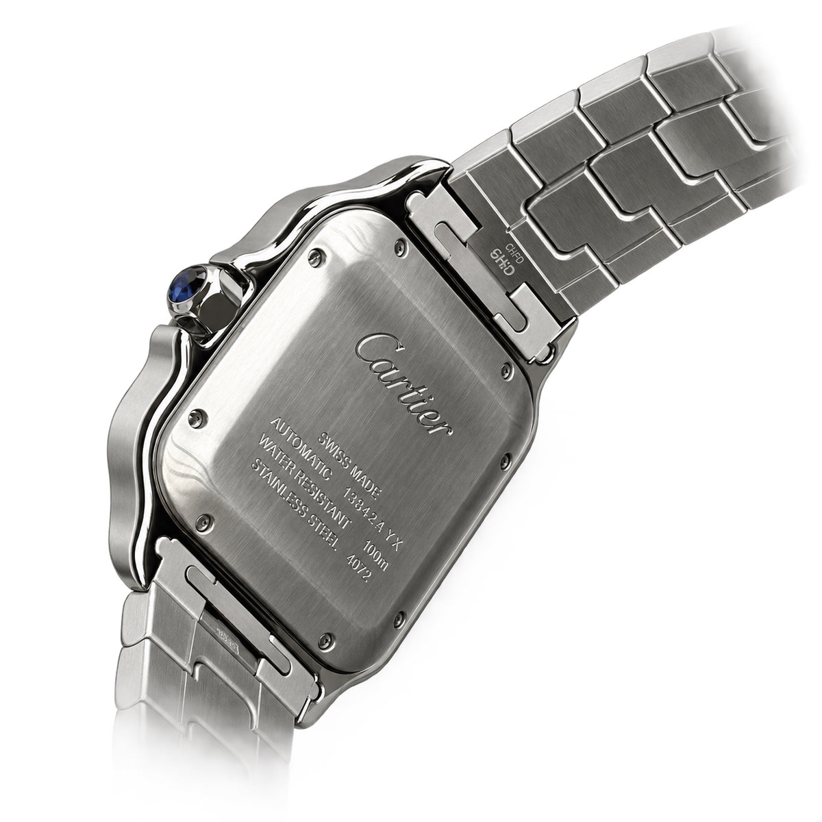 Cartier Santos Large — Stainless Steel, White Dial, Roman Numerals & Steel Bracelet, Automatic