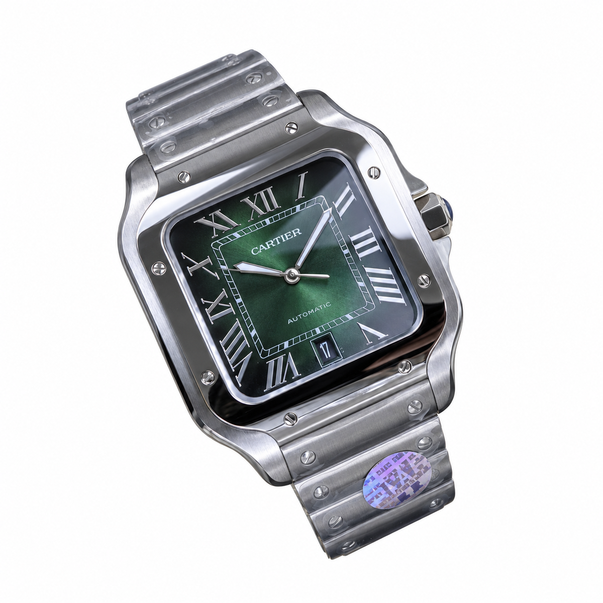 Cartier Santos Automatic Green Dial Steel Bracelet Watch