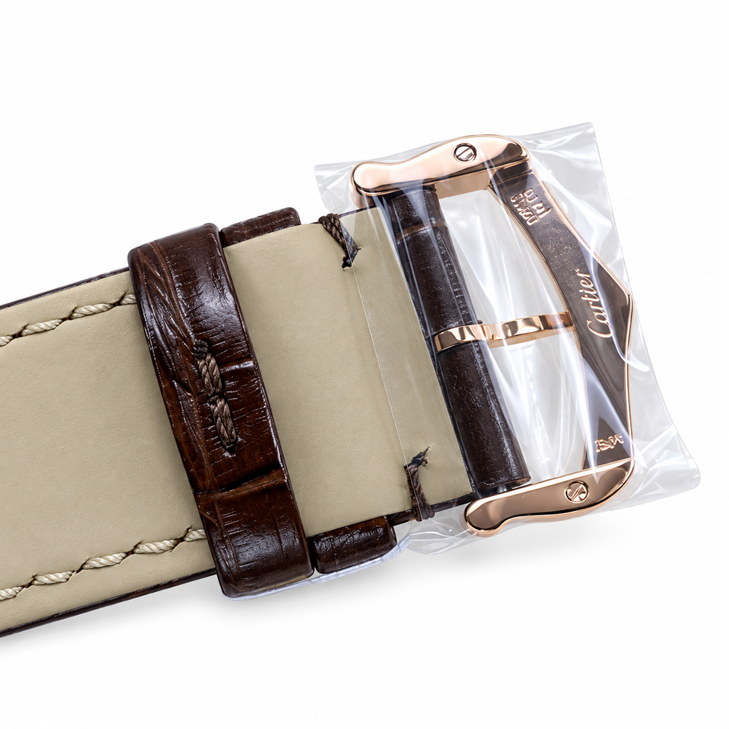 Cartier Tank Louis Large Rose Gold Silver Dial Automatic Brown Strap Watch – KDY