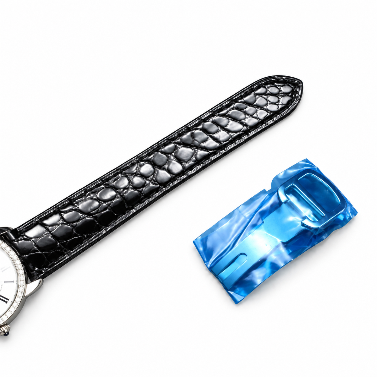 Cartier Ronde Louis Cartier — 18K White Gold, Diamond Bezel, White Dial & Black Alligator Strap, Women