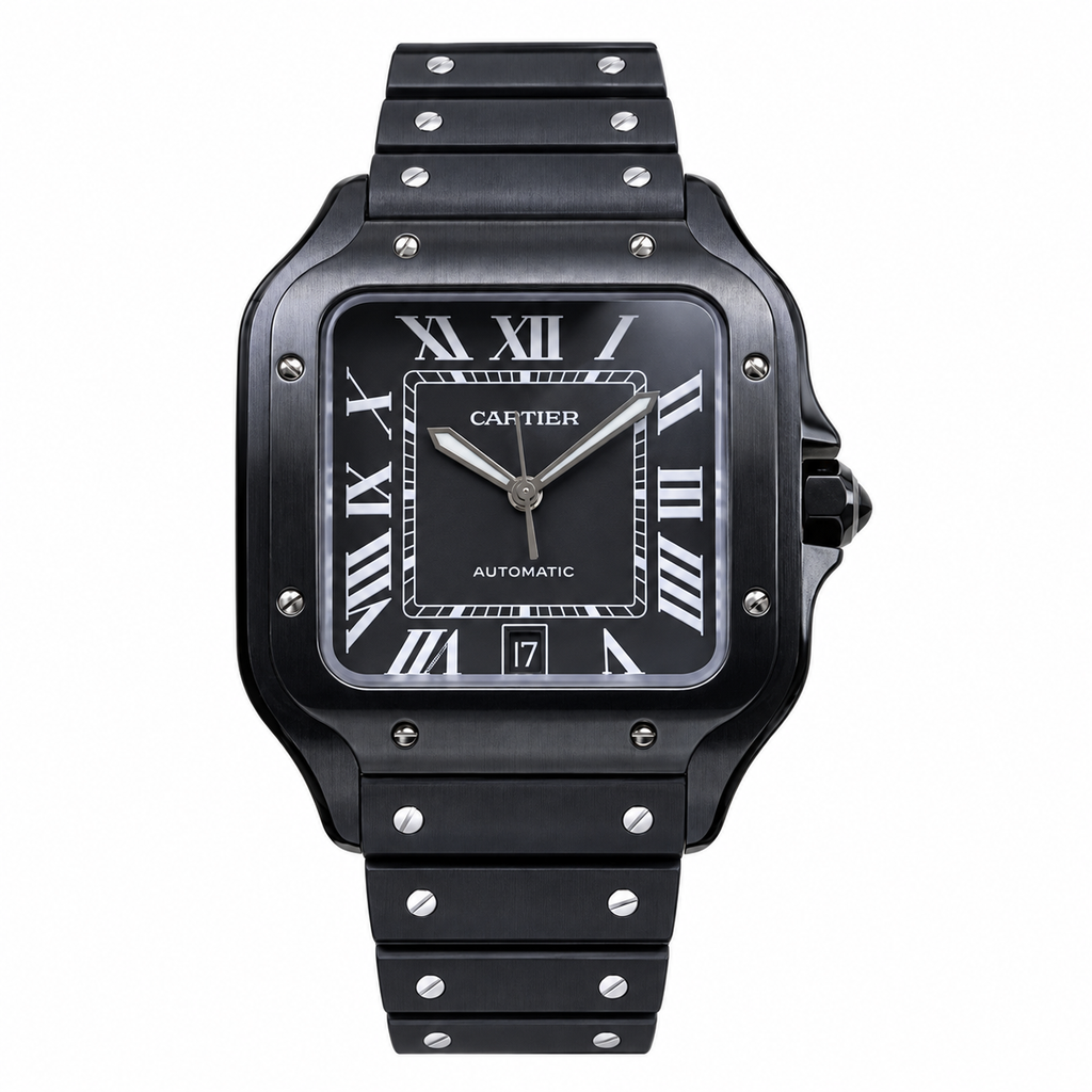 Cartier Santos de Cartier Automatic — Full Black ADLC, Black Dial & Rubber Strap
