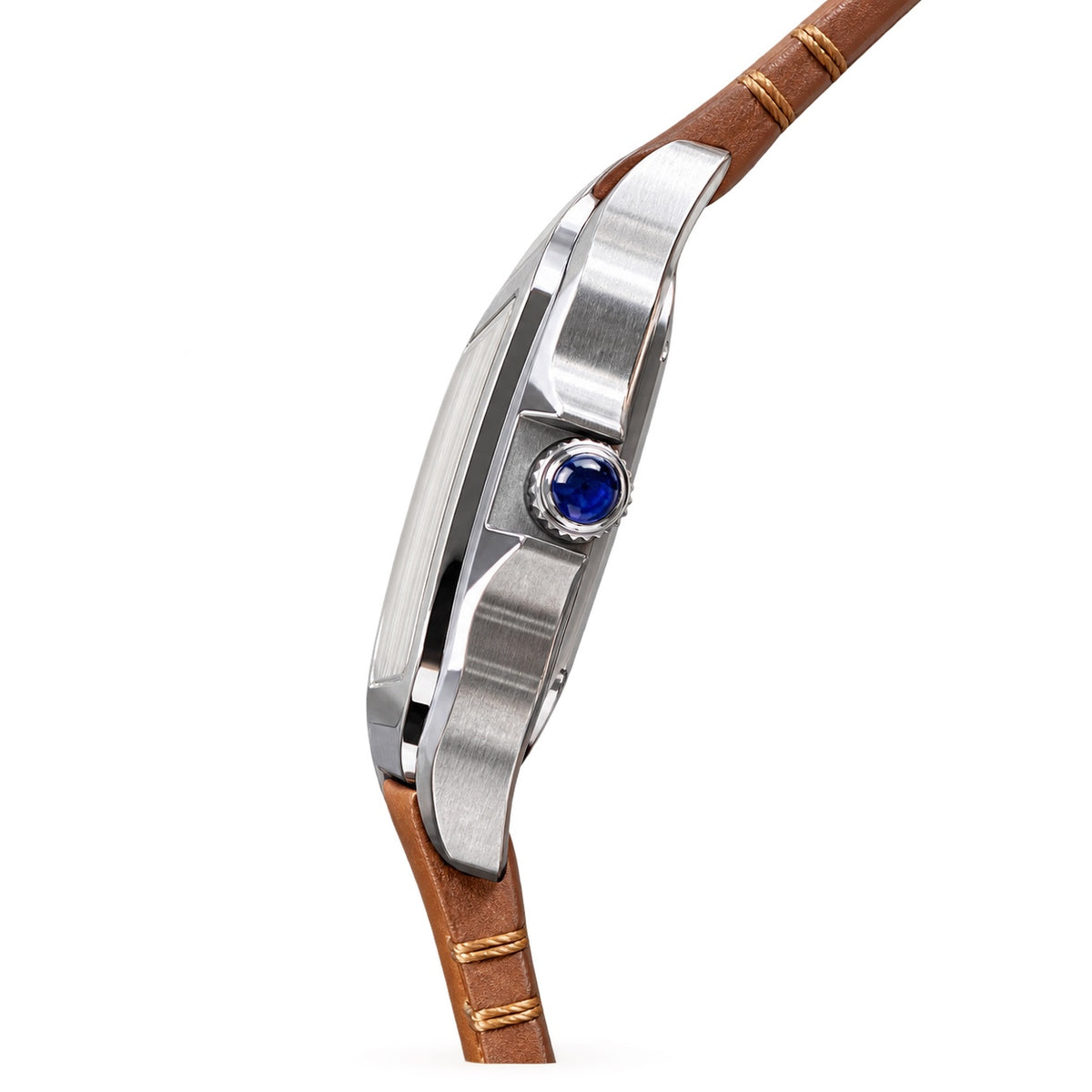 Cartier Santos Large Steel White Dial Blue Hands Automatic Tan Leather Strap Watch – KDY
