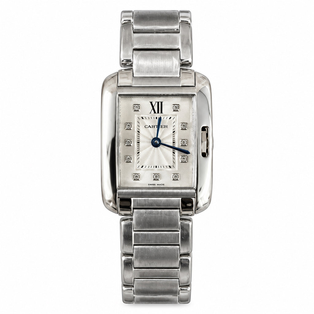 Cartier Tank Anglaise Small — Steel, Silver Diamond-Set Dial, Roman Numerals & Steel Bracelet, Women