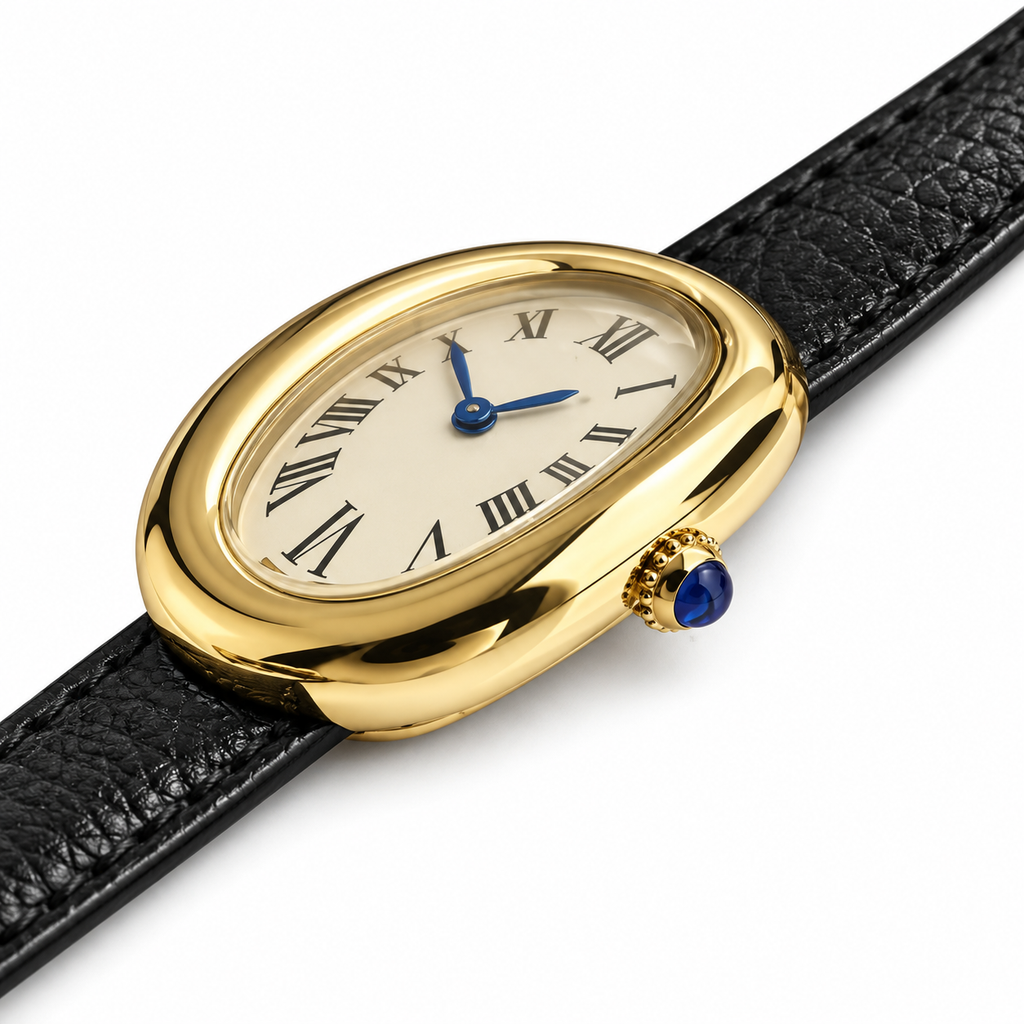 Cartier Baignoire — 18K Yellow Gold, Cream Oval Dial, Roman Numerals & Black Alligator Strap, Women