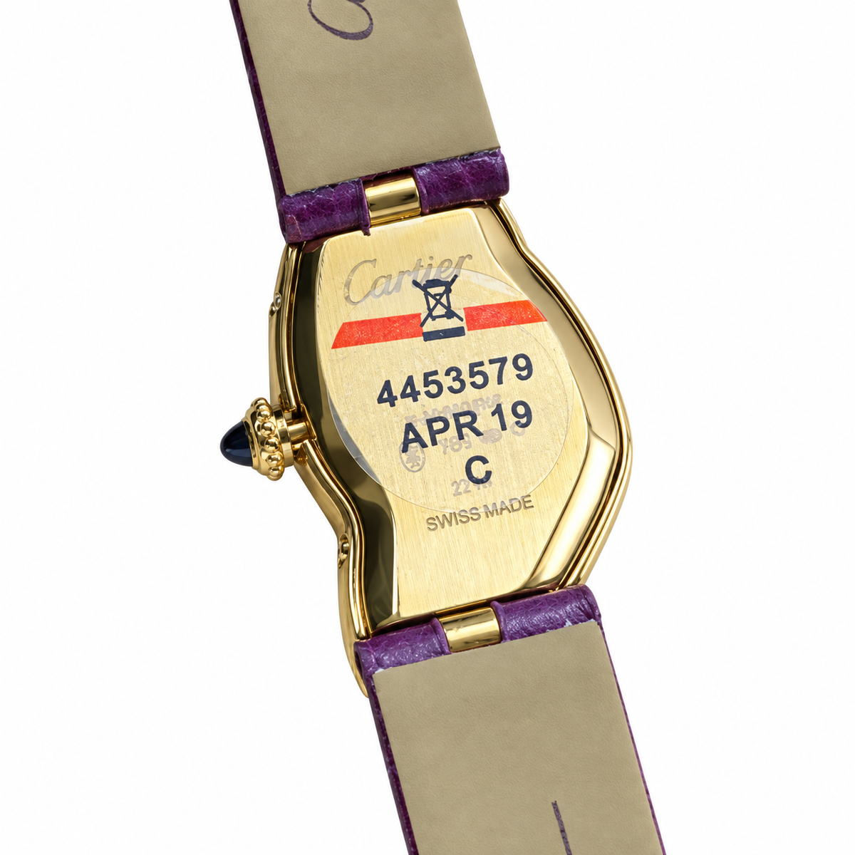 Cartier Crash — 18K Yellow Gold, Silver Dial, Roman Numerals & Purple Alligator Strap, Women