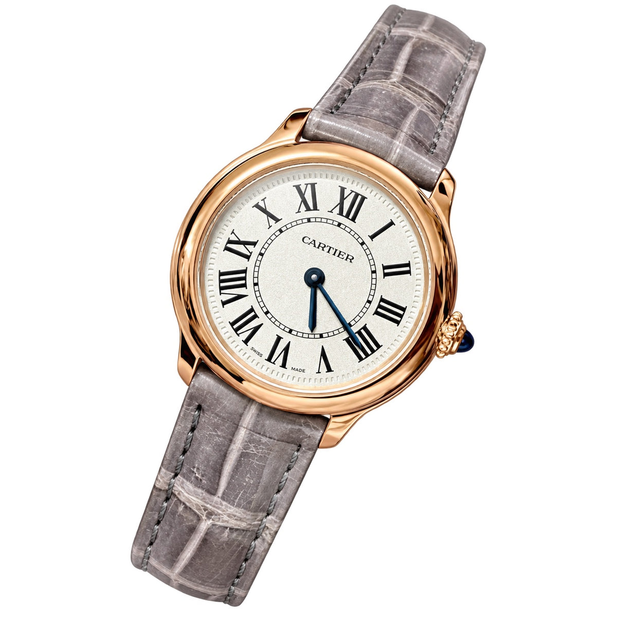 Cartier Ronde Louis Cartier — Rose Gold, White Dial & Grey Alligator Strap