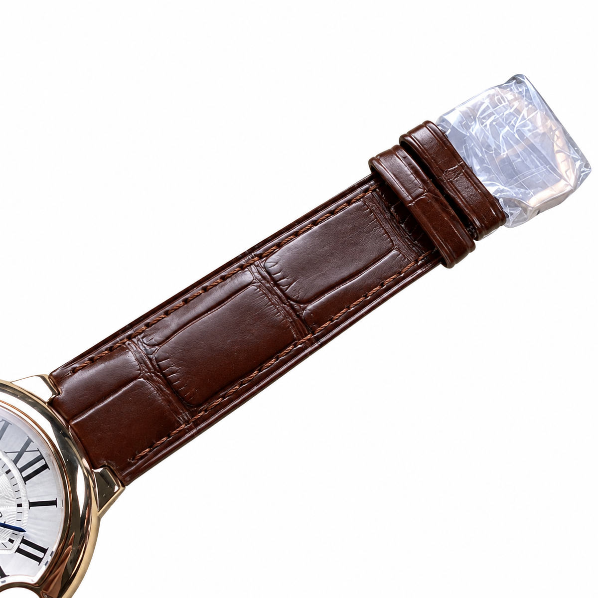 Cartier Ballon Bleu 36mm — 18K Rose Gold, Silver Dial, Roman Numerals & Brown Alligator Strap, Automatic