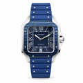 Cartier Santos de Cartier Large — Steel & Blue ADLC, Blue Dial, Roman Numerals, Date & Blue Rubber Strap, Automatic