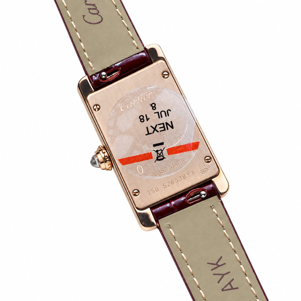 Cartier Tank Américaine Rose Gold Diamond Bezel Ladies Watch with Burgundy Leather Strap