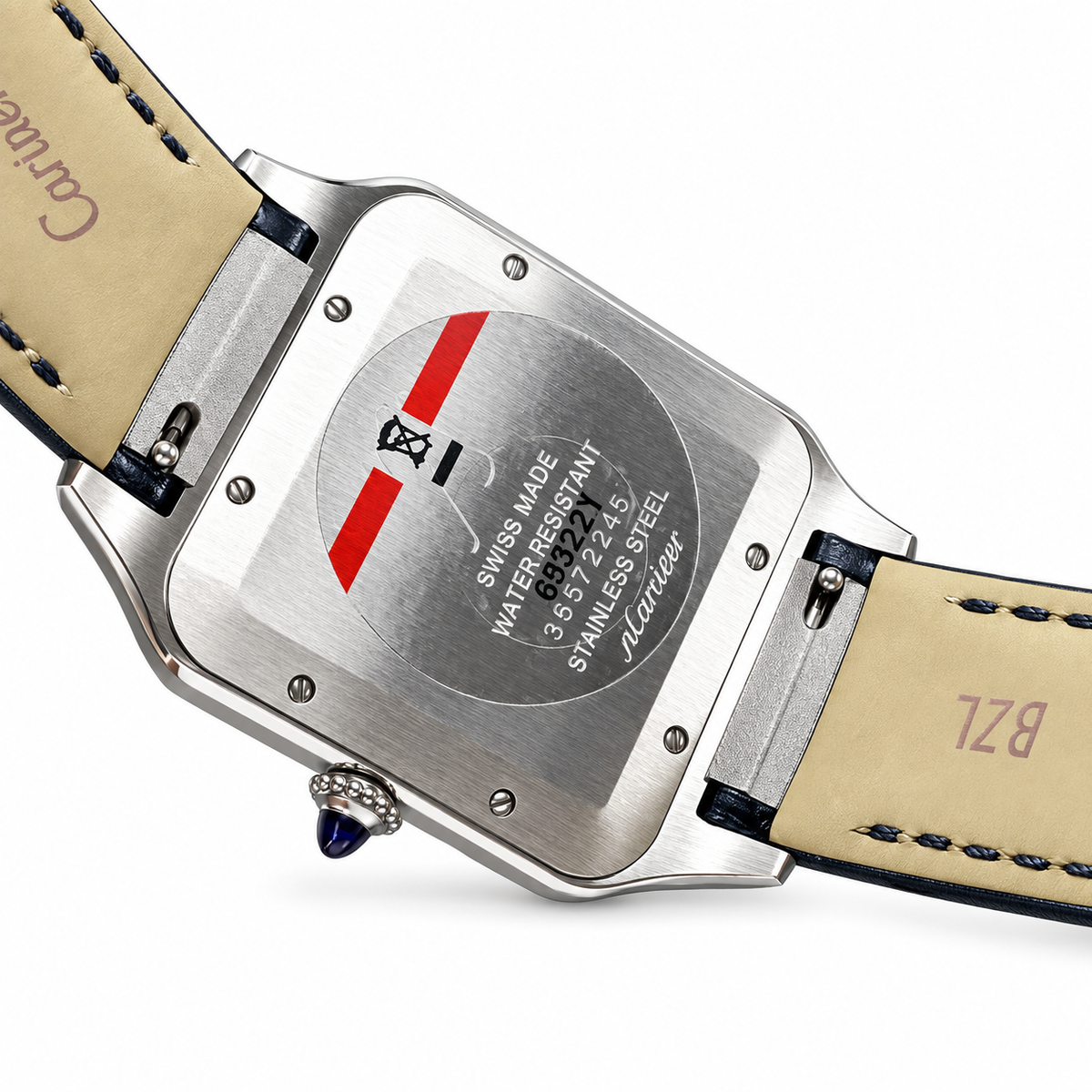 Cartier Santos-Dumont Large Steel Silver Dial Manual Navy Strap Watch – KDY