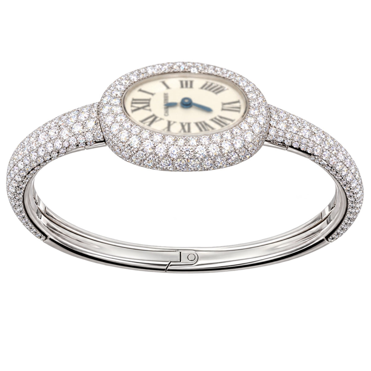 Cartier Baignoire — 18K White Gold, Full Diamond Bezel & Diamond Bangle, White Dial, Women