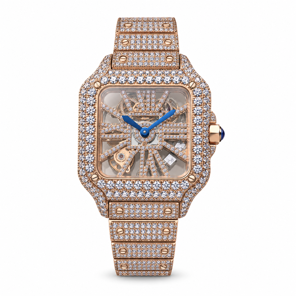Cartier Santos Full Diamond Rose Gold Skeleton Watch – KDY