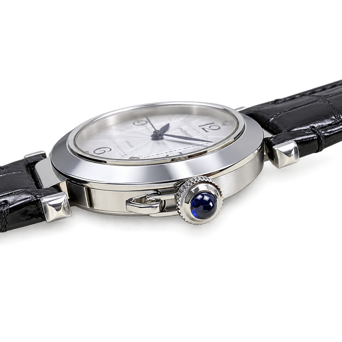Cartier Pasha de Cartier 41mm — Steel, Silver Dial, Arabic Numerals, Date & Black Alligator Strap, Automatic