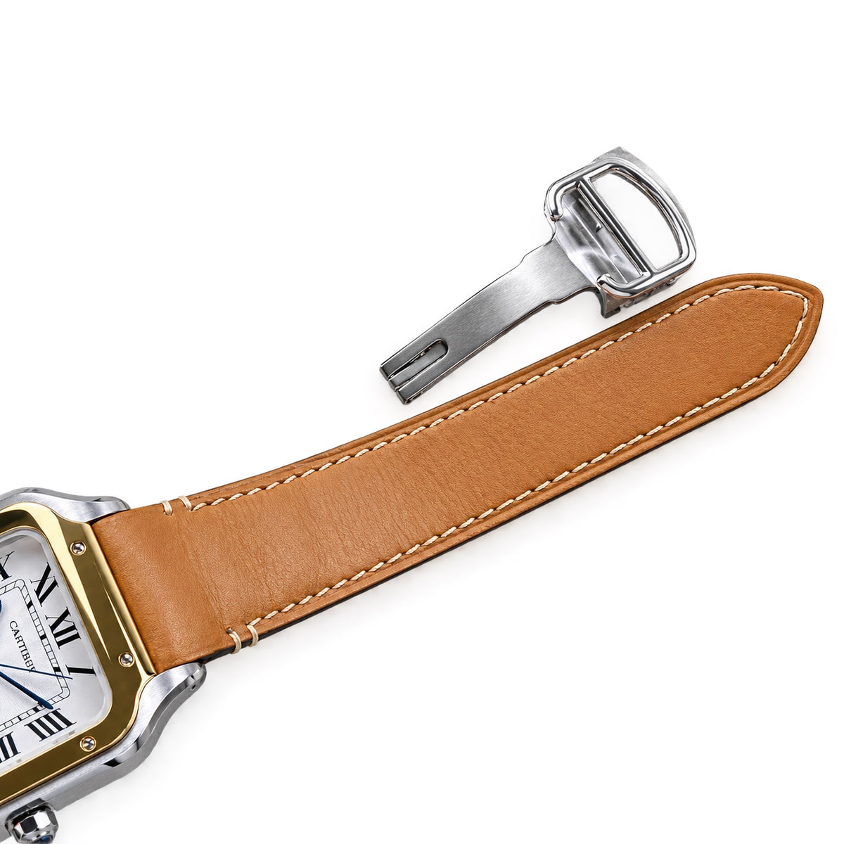 Cartier Santos de Cartier — Two-Tone Yellow Gold & Steel, White Dial & Tan Leather Strap