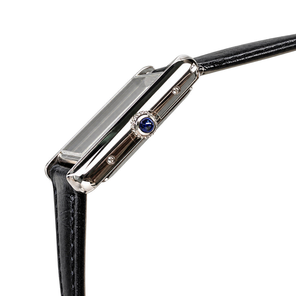 Cartier Tank Must Large — Steel, Black Lacquer Dial, No Numerals & Black Alligator Strap, Quartz