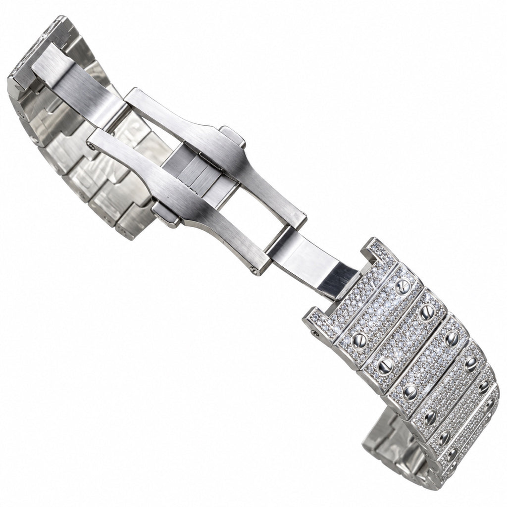 Cartier Santos de Cartier — Full Diamond Pavé & AMG Custom Steel Bracelet Watch