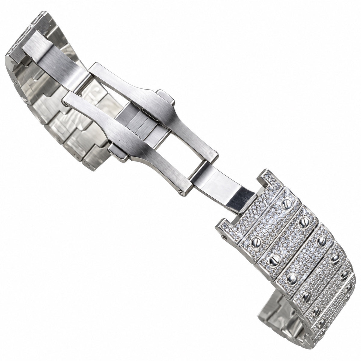 Cartier Santos de Cartier — Full Diamond Pavé & AMG Custom Steel Bracelet Watch