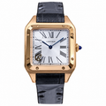Cartier Santos-Dumont Large 18K Rose Gold Silver Opaline Dial Blued-Steel Hands Manual-Winding Black Alligator Strap Watch