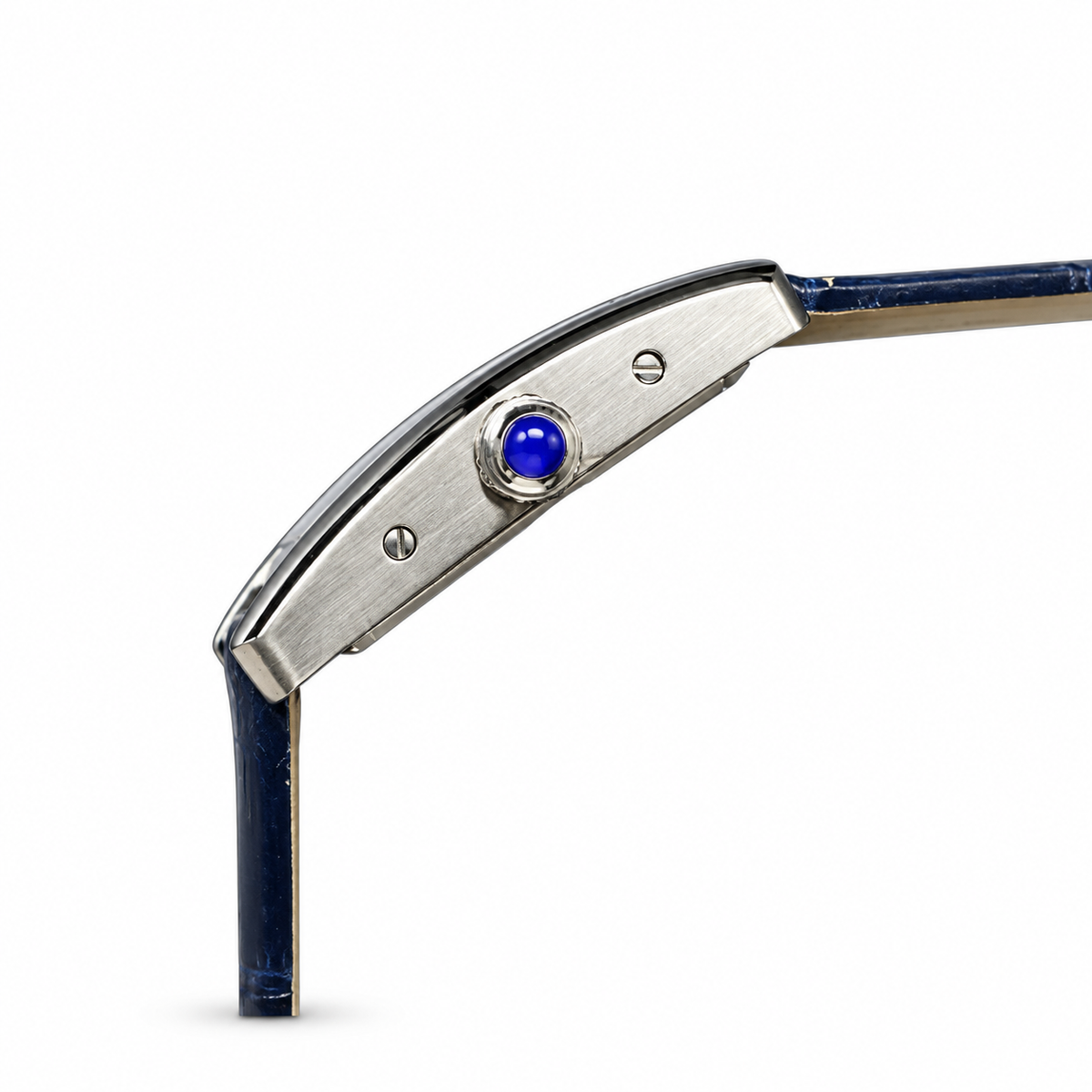 Cartier Tank Américaine Small — 18K White Gold, Silver Dial, Roman Numerals & Navy Alligator Strap, Women