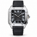 Cartier Santos Automatic Black Dial Alligator Leather Luxury Watch Swiss Made