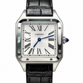 Cartier Santos-Dumont Large Steel Silver Dial Manual Black Strap Watch – KDY