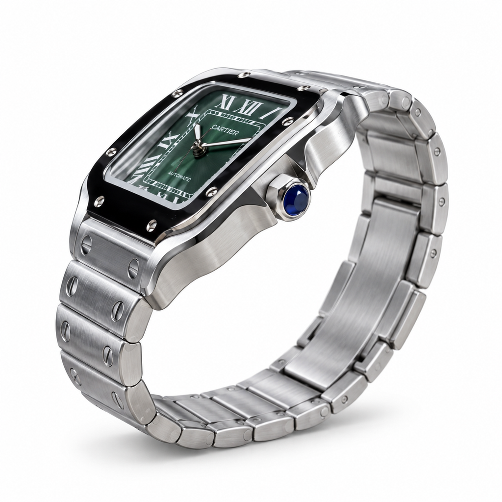 Cartier Santos Large Steel Green Dial Automatic Bracelet Watch – KDY