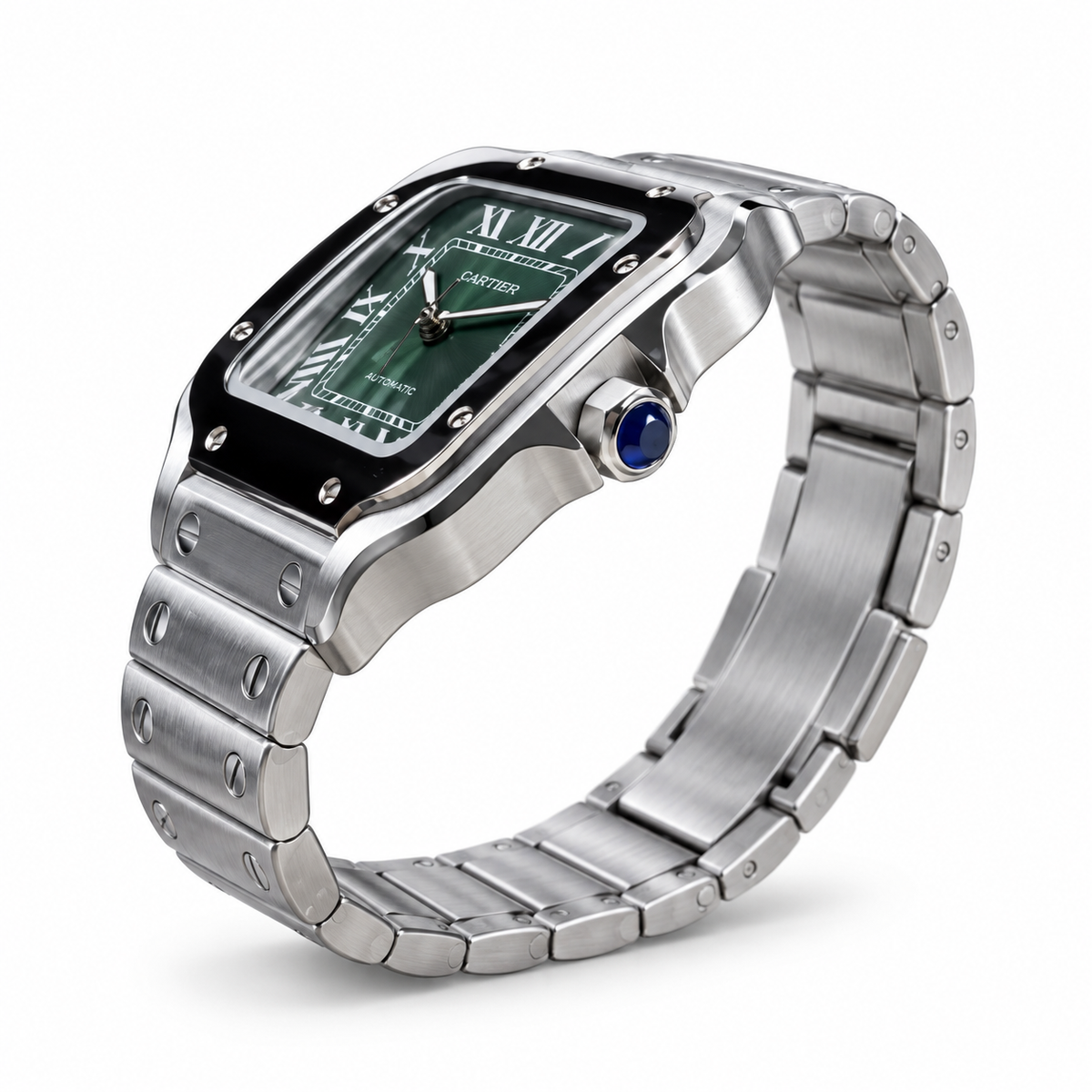 Cartier Santos Large Steel Green Dial Automatic Bracelet Watch – KDY