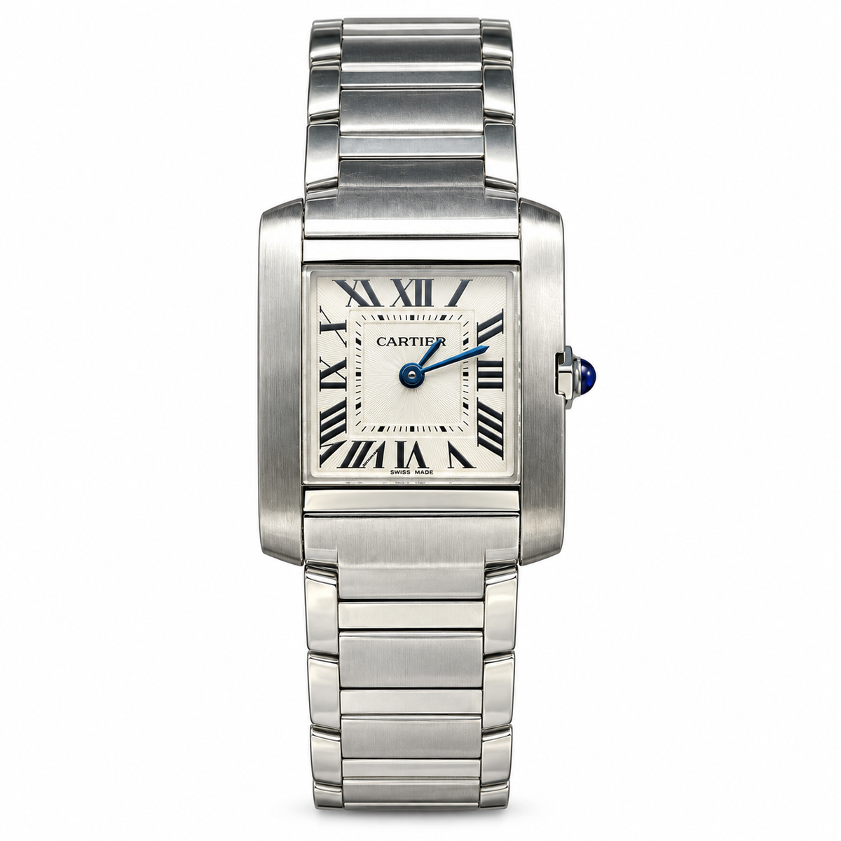 Cartier Tank Française Large — Steel, Silver Dial, Roman Numerals & Steel Bracelet, Quartz