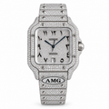 Cartier Santos de Cartier Large — Steel, Full Iced-Out Diamonds, Arabic Numeral Pavé Dial, Date & Diamond Bracelet, Automatic