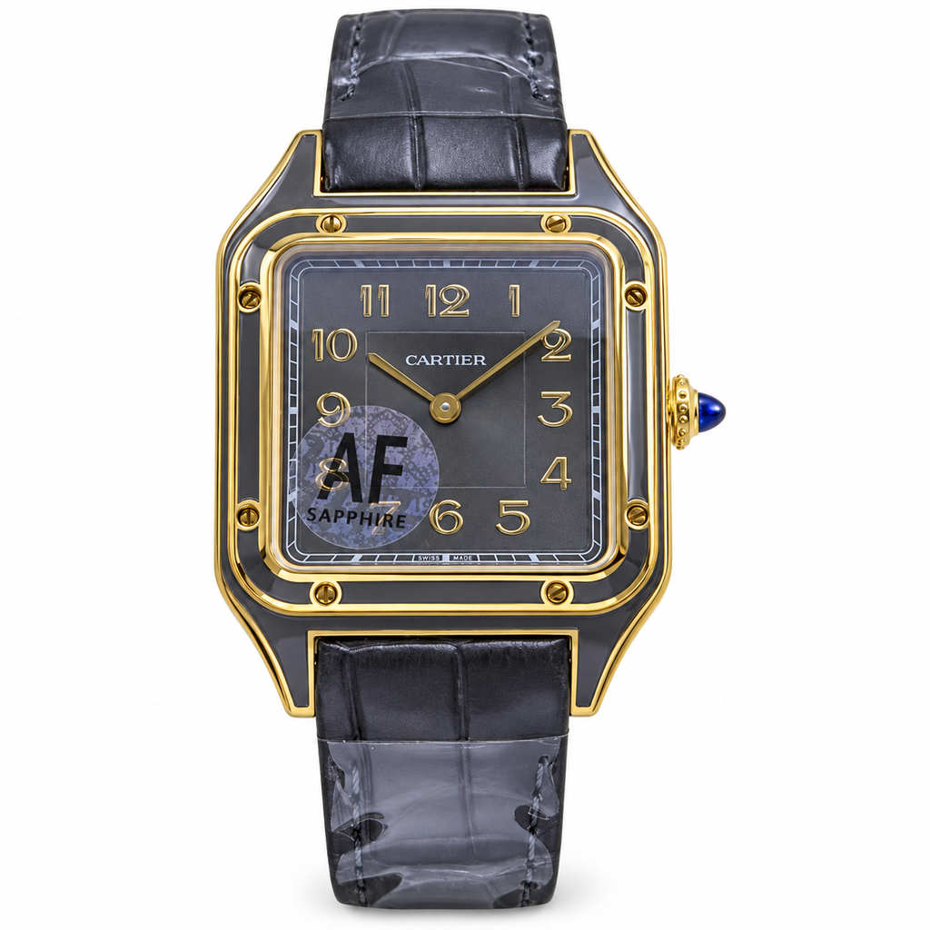 Cartier Santos-Dumont — 18K Yellow Gold, Grey Dial, Arabic Numerals & Grey Alligator Strap