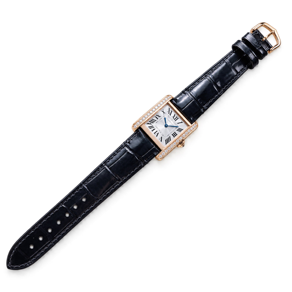 Cartier Tank Louis Cartier — 18K Rose Gold, Diamond-Set Sides & Black Alligator Strap
