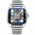 Cartier Santos Skeleton Blue ADLC Bezel Steel Bracelet Watch – KDY