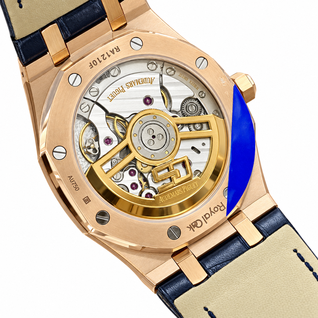 Audemars Piguet Royal Oak Rose Gold Blue Dial Navy Leather Strap Automatic Watch