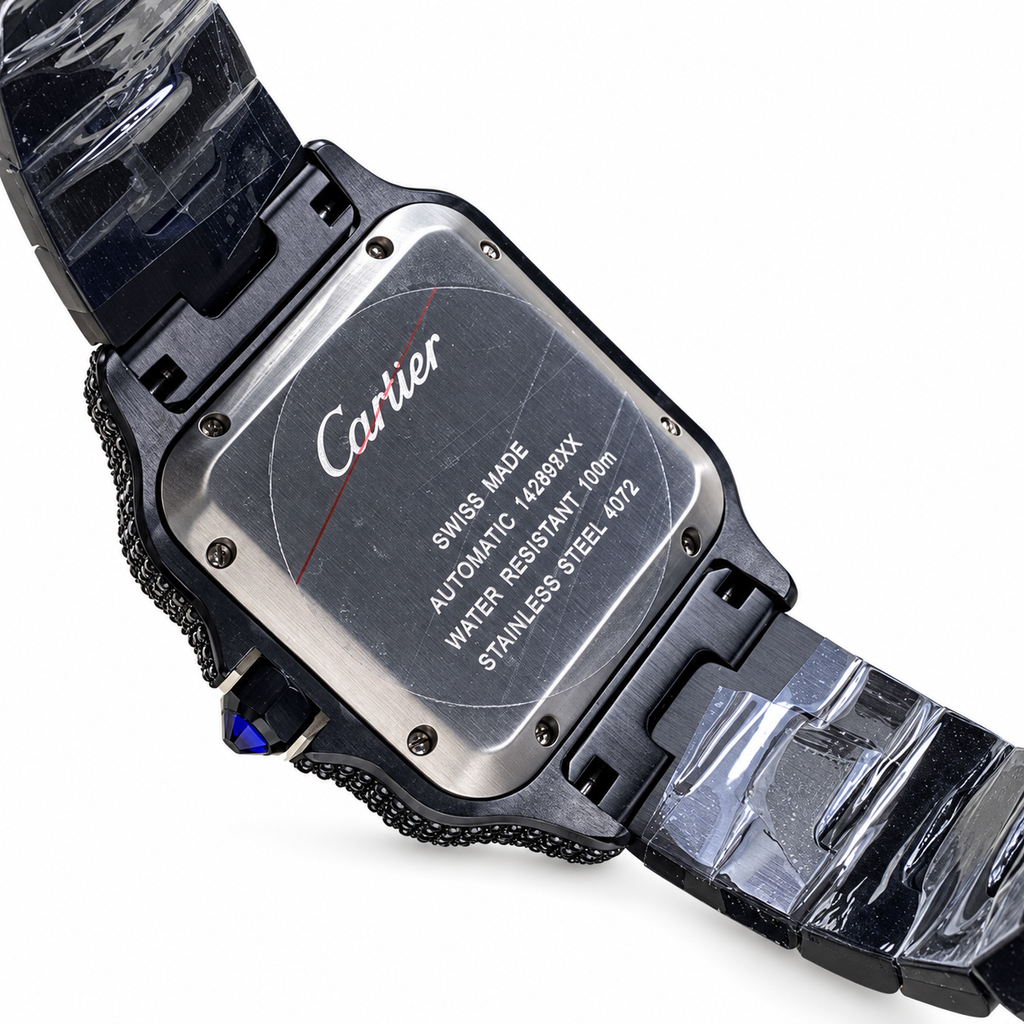 Cartier Santos de Cartier — Full Black DLC, Black Diamond Pavé & Black Steel Bracelet