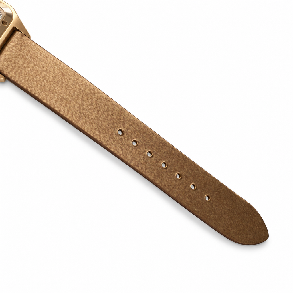 Cartier Santos-Dumont — Rose Gold, Champagne Dial & Taupe Satin Strap