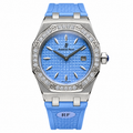 Audemars Piguet Royal Oak Ladies Diamond Bezel Sky Blue Dial Rubber Strap Roger Federer Edition