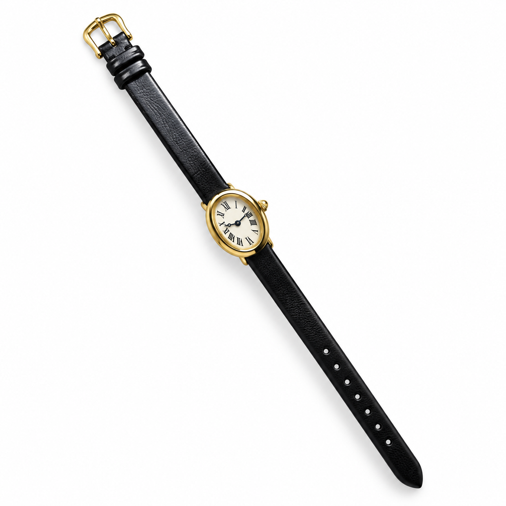 Cartier Baignoire Mini Yellow Gold Ivory Dial Black Strap Watch – KDY