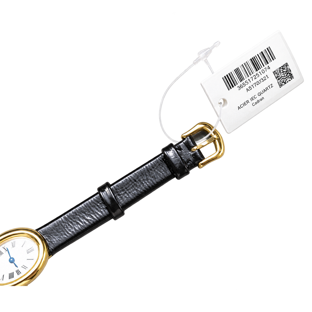 Cartier Baignoire Vintage Small — 18K Yellow Gold, Cream Dial, Roman Numerals & Black Leather Strap, Women