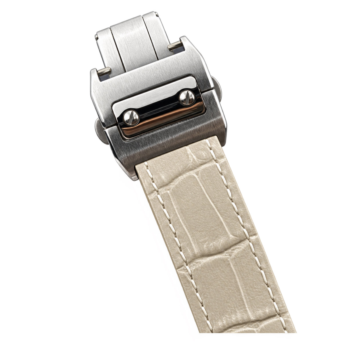 Cartier Santos-Dumont Small — Steel, White Dial, Roman Numerals & Beige Alligator Strap, Women