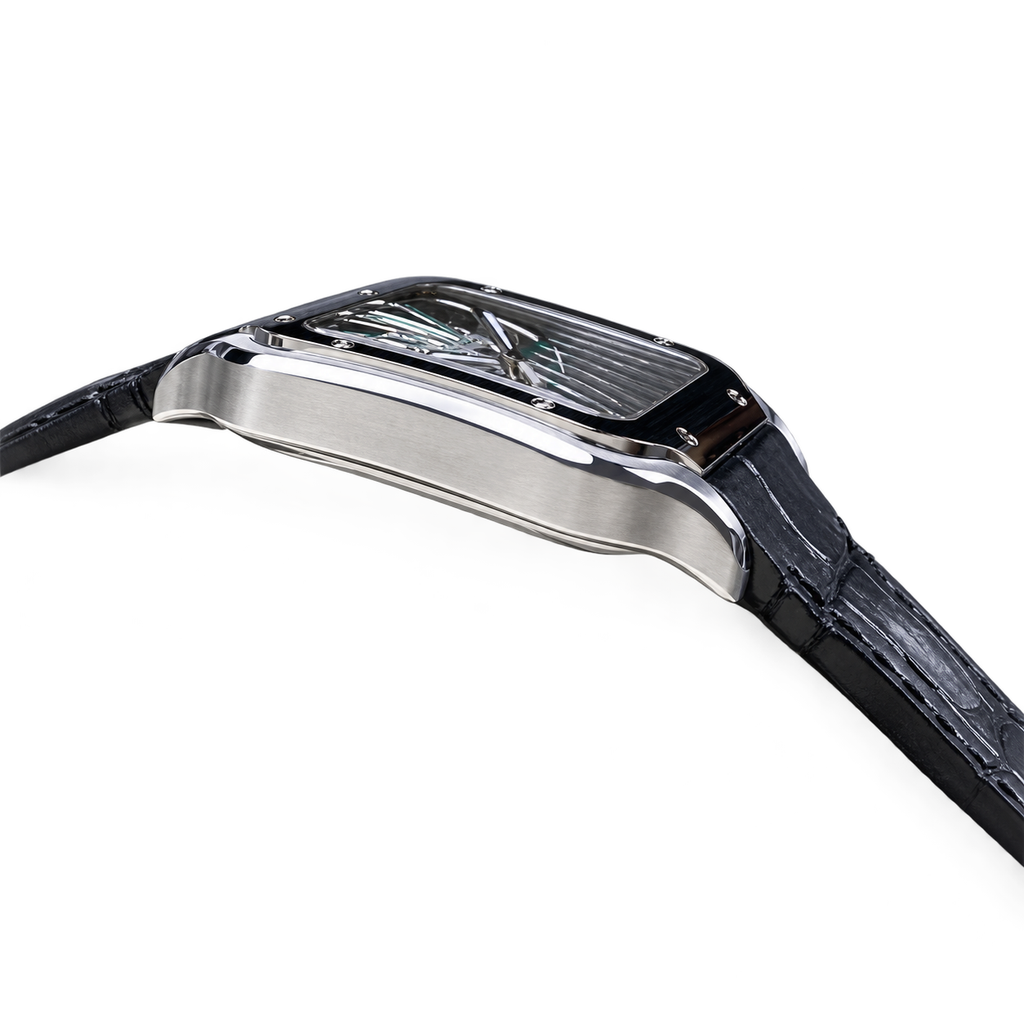 Cartier Santos Skeleton Green Dial Steel Black Strap Watch – KDY