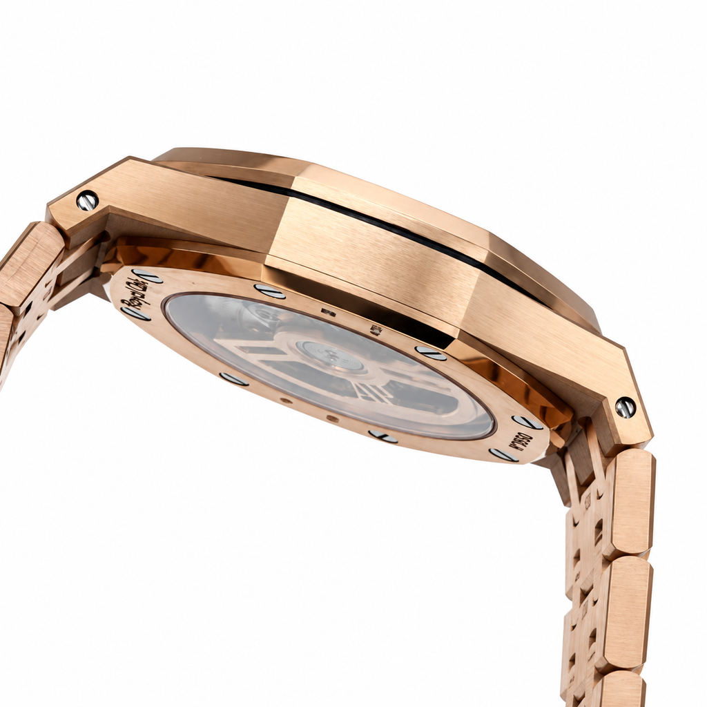 Audemars Piguet Royal Oak Rose Gold Diamond Bezel Green Tapisserie Date Watch