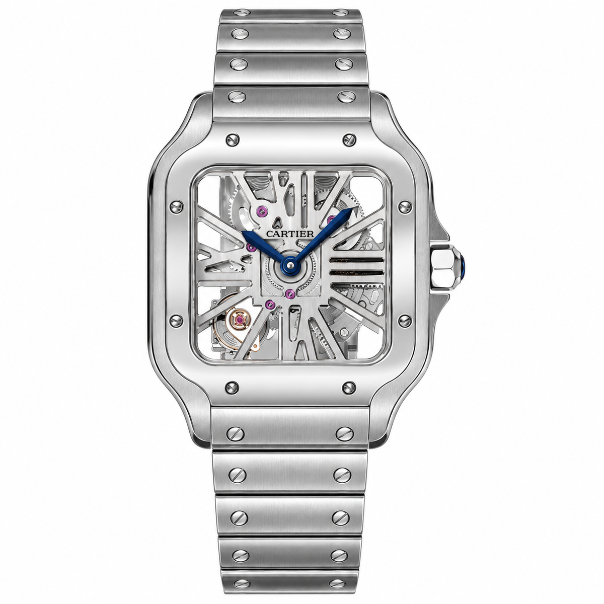 Cartier Santos de Cartier Skeleton Automatic — Stainless Steel, Skeleton Dial & Steel Bracelet, Large