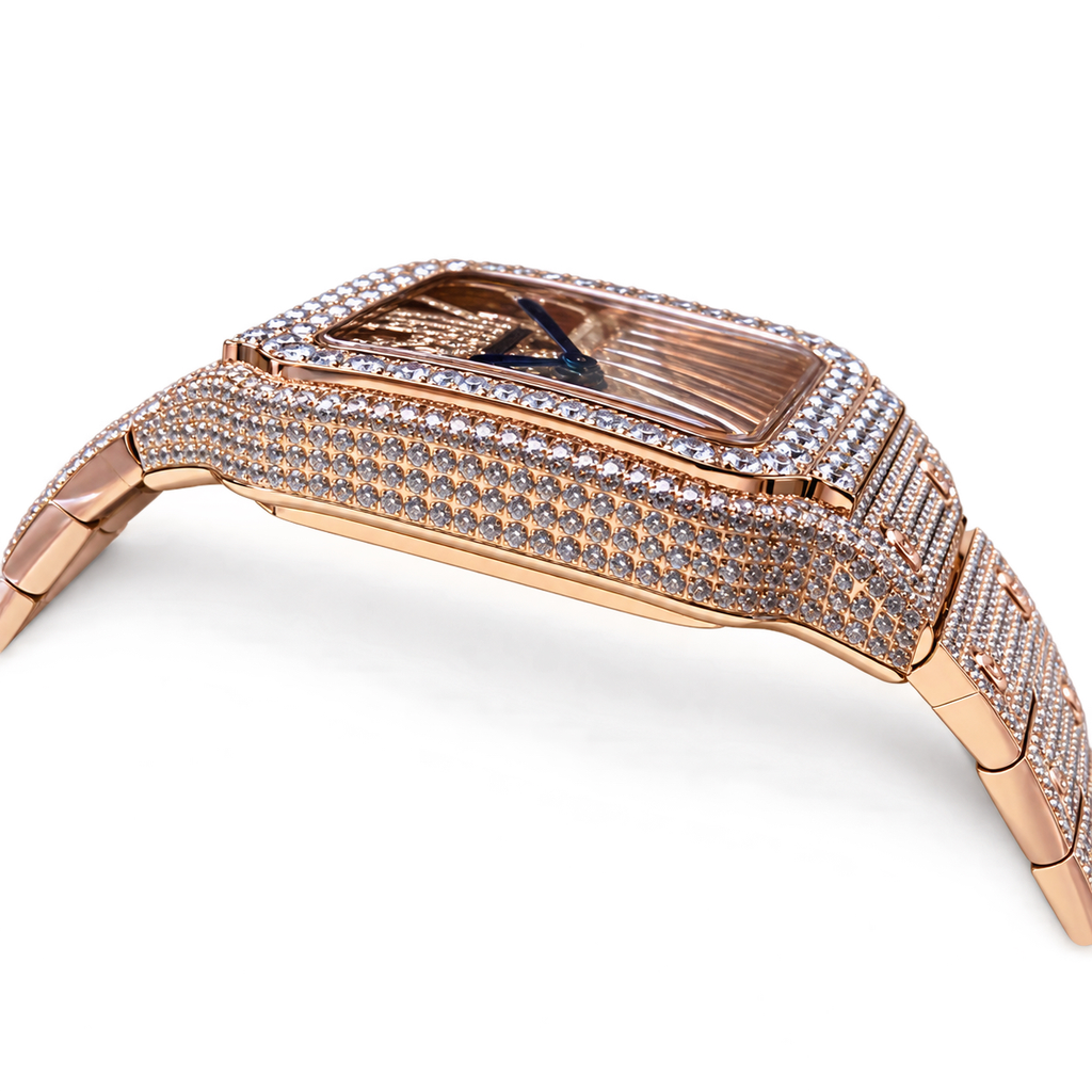 Cartier Santos Large Skeleton — 18K Rose Gold, Full Diamond Case & Bracelet, Skeleton Dial, Automatic