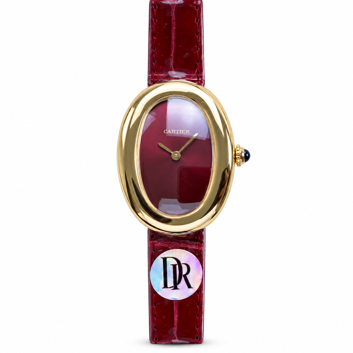 Cartier Baignoire — 18K Yellow Gold, Burgundy Lacquer Dial & Burgundy Alligator Strap, Women