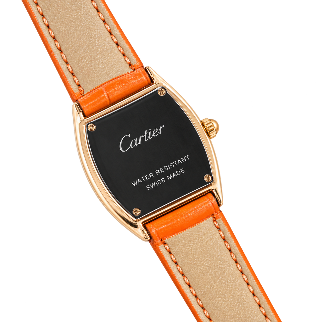 Cartier Tortue — Full Diamond White Gold, Two-Tone Dial & Red Alligator Strap
