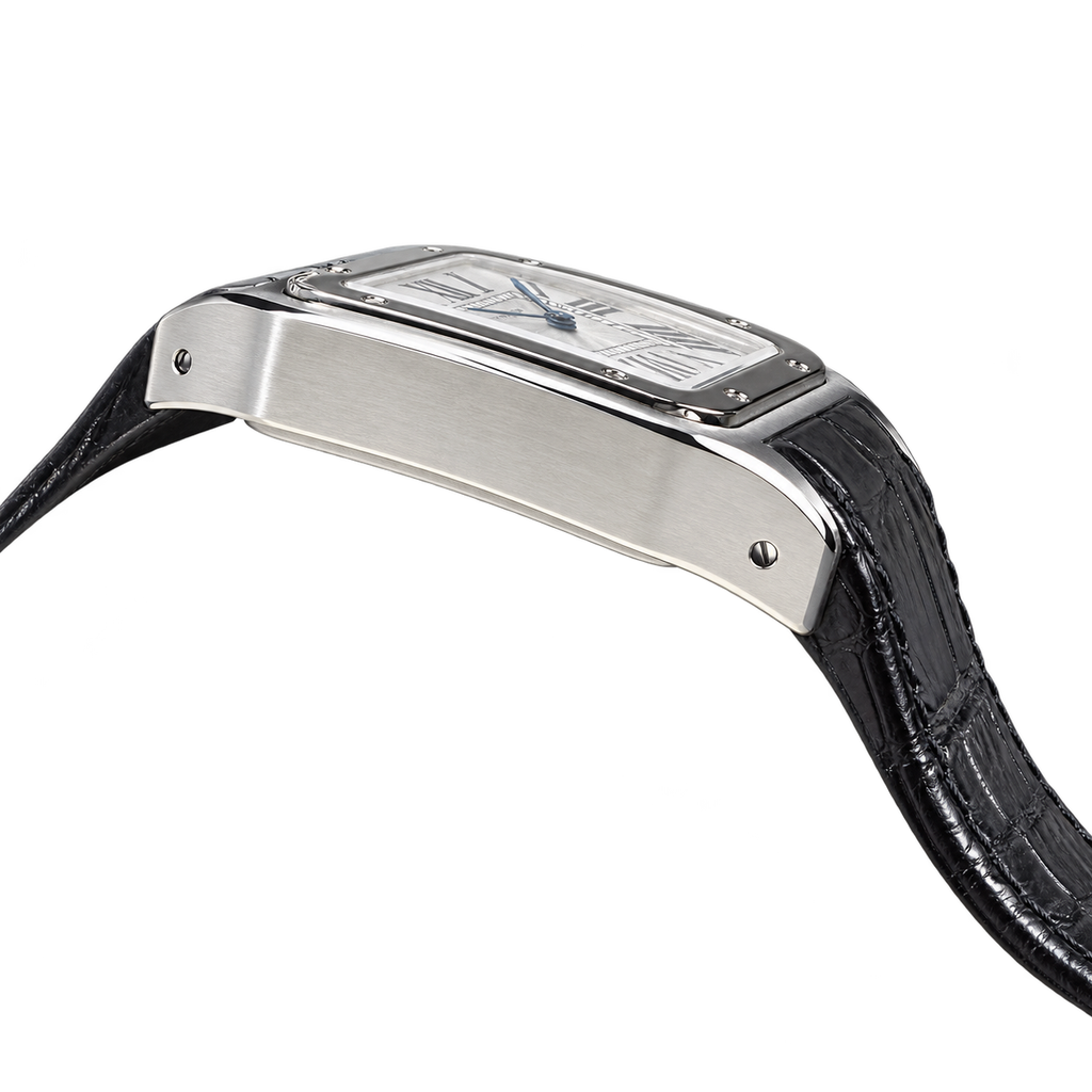 Cartier Santos 100 Large Automatic White Dial Black Alligator Leather Men's Luxury Watch Swiss Made