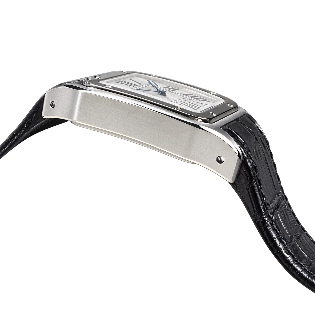 Cartier Santos 100 Large Automatic White Dial Black Alligator Leather Men's Luxury Watch Swiss Made