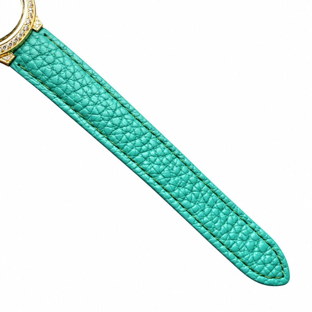Cartier Ballon Bleu — 18K Yellow Gold, Diamond Bezel, Multicolour Gemstone Dial & Green Leather Strap