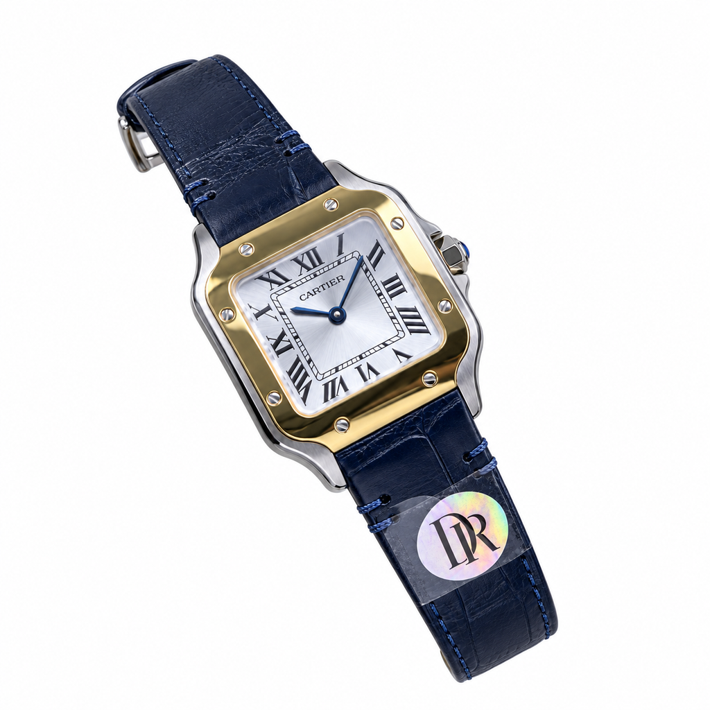 Cartier Santos Two-Tone Gold Steel Blue Leather Watch