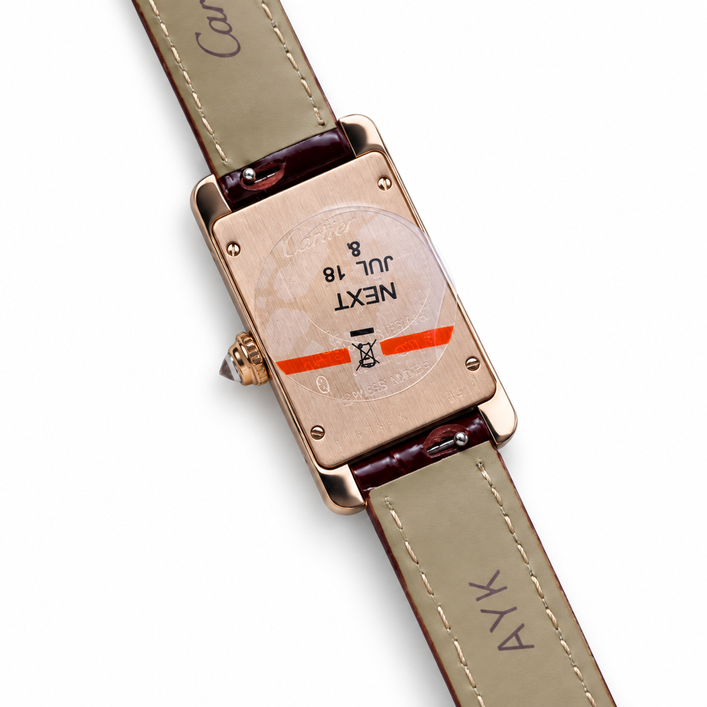 Cartier Tank Américaine — 18K Rose Gold, Full Diamond Bezel & Burgundy Alligator Strap